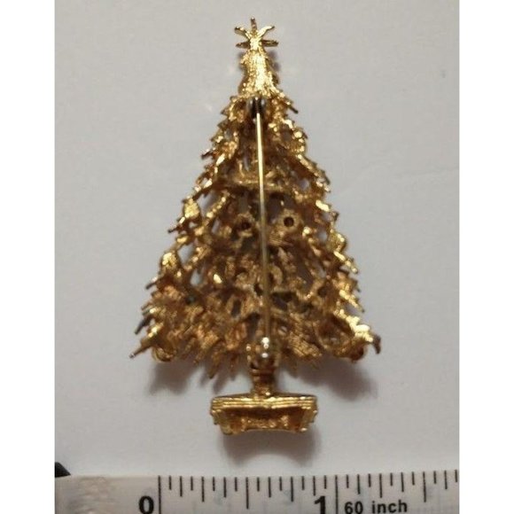 Vintage Goldtone Christmas Tree Rhinestone Pin - Picture 3 of 5